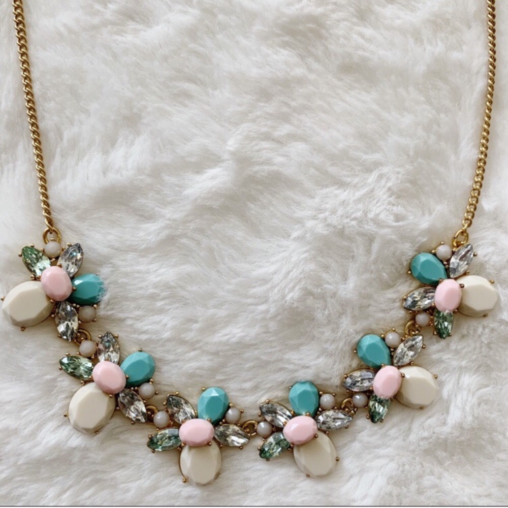 NWT J. Crew Blue Pink and Cream Bib Necklace